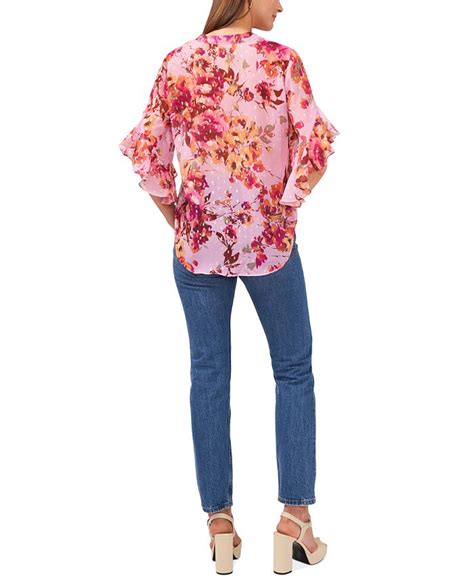 Vince Camuto Aura Floral Printed Flutter Sleeve Blouse Macys