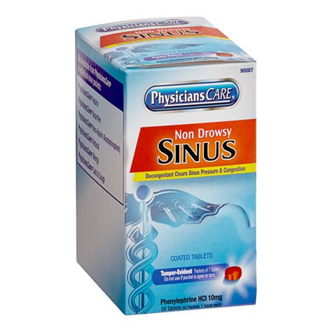 PhysiciansCare 90087 Non-Drowsy Sinus Decongestant Tablets - 50/Box