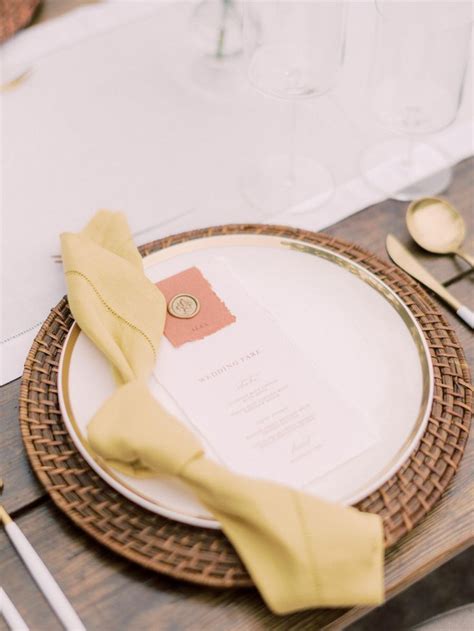 Mustard Napkins Rattan Chargers Gold Flatware Terracotta Menus