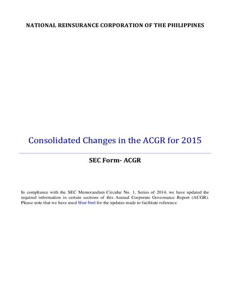 Fillable Online Consolidated Changes In The Acgr For Sec Form