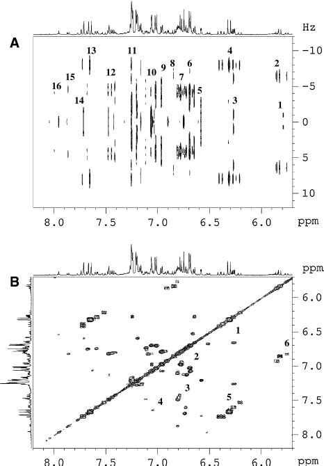 Two Dimensional 1H1H J Resolved A And 1H1H COSY B Spectra Of