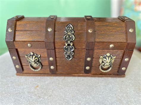 Vintage Wooden Pirate S Chest With Lift Out Tray And Lion Etsy