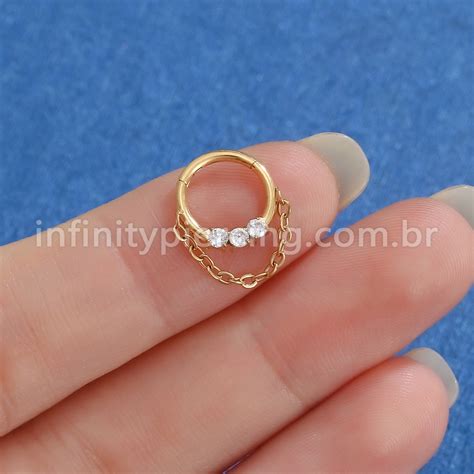 Piercing Argola Titânio Segmento Articulado 3 Pedras Zircônia