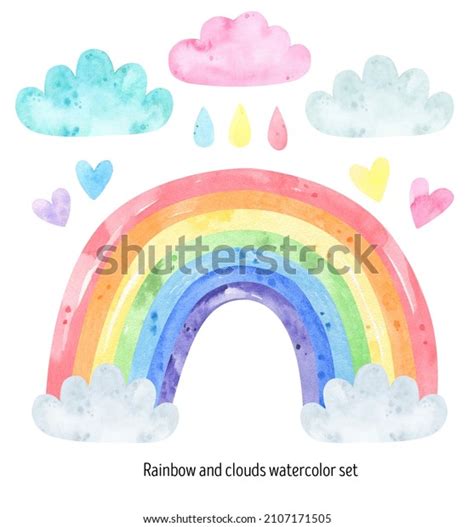 Cute Rainbow Clouds Watercolor Set Cute 库存插图 2107171505 Shutterstock