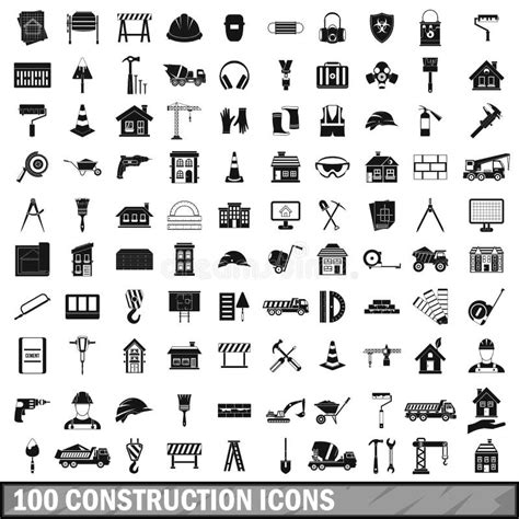 100 ícones Da Construção Ajustados No Estilo Simples Ilustração Do