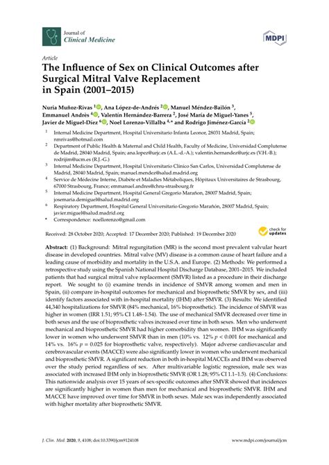 Pdf The Influence Of Sex On Clinical Outcomes After Surgical Mitral