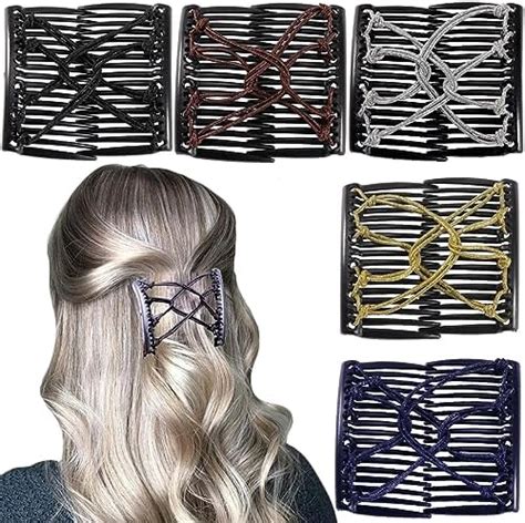 5 Pieces Elastic Magic Hair Comb Stretchy Double Comb Hair Forks Clips For Women