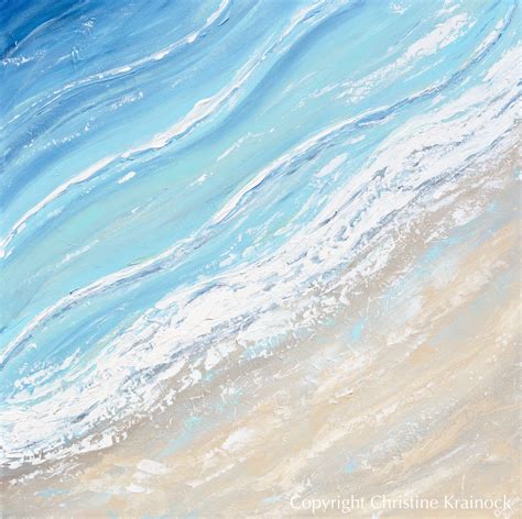 Original Art Abstract Painting Aqua Blue Ocean Beach Coastal Decor