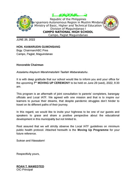 Invitation Letter Republic Of The Philippines Bangsamoro Autonomous