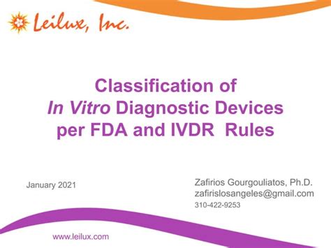 Classification Of In Vitro Diagnostic Devices Per Fda And Ivdr Rules Ppt