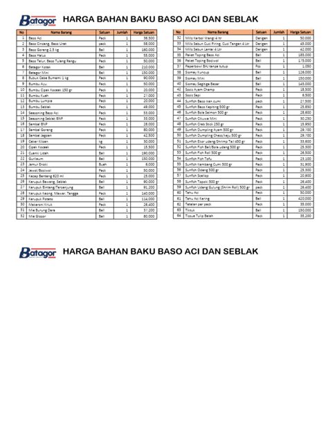 list bahan baku