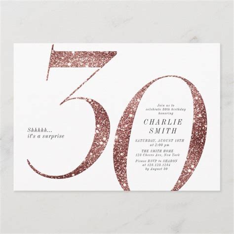 Modern Minimalist Rose Gold Glitter 30th Birthday Invitation Zazzle