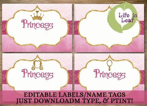 Pink Princess Name Tags | Etsy