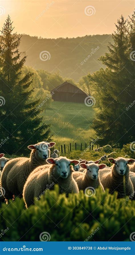 Pastoral Beauty Sheep Grazing Harmoniously Creating A Peaceful Farm