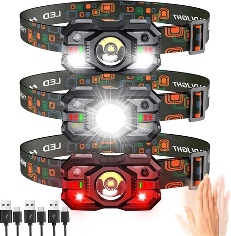 LED Head Torch Rechargeable 3 PackSuper Bright 2000LM Headlamp 20H