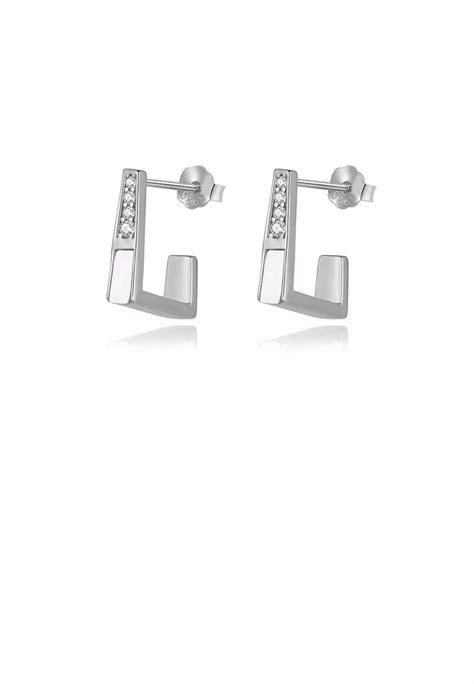 Buy Glamorousky 925 Sterling Silver Simple C Shaped Geometric Stud