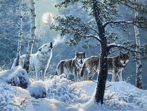 720p Free Download Wolves Blue Night Winter Art Abraham Hunter