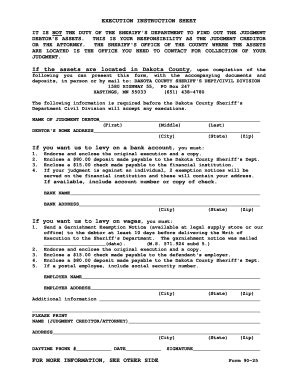 Fillable Online Execution Instruction Sheet Dakota County Sheriff S