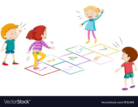 Boys And Girls Playing Hopscotch Royalty Free Vector Image