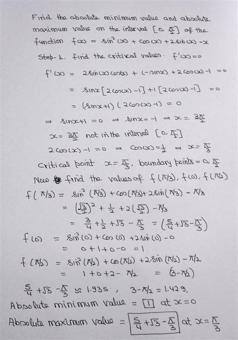 Solved 1 Find The Absolute Minimum Value And Absolute Maximum Value