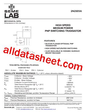 2N2905A 02 Datasheet PDF Seme LAB