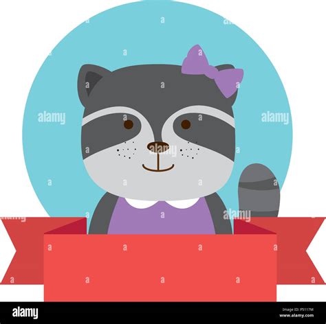 Cute Raccoon Character With Ribbon Vector Illustration Design Stock