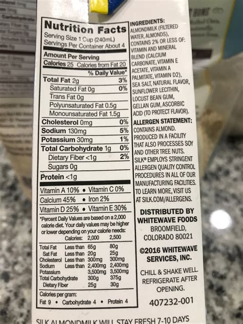 Silk Almond Milk Unsweet Vanilla Calories Nutrition Analysis More