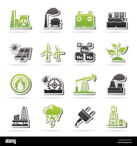 Strom Und Energie Quelle Symbole Vektor Icon Set Stock Vektorgrafik