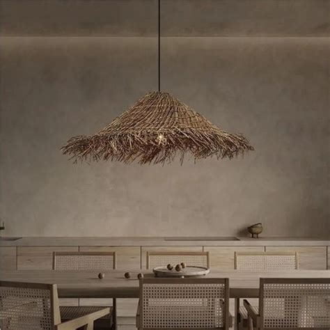 Wabi Sabi E Led Pendant Lights Rattan Hanging Lamp For Dining Room