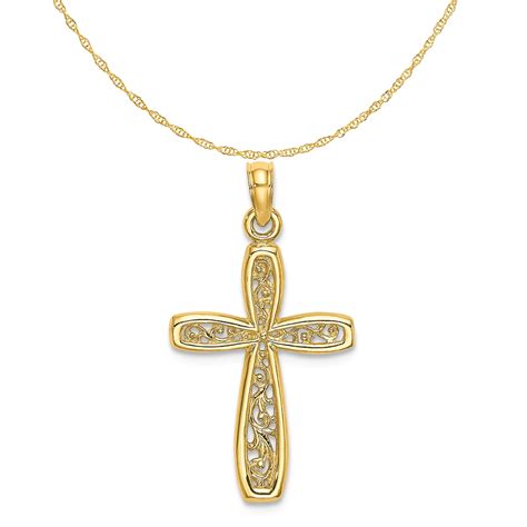 Carat In Karats K Yellow Gold Cross With Filigree Center Pendant