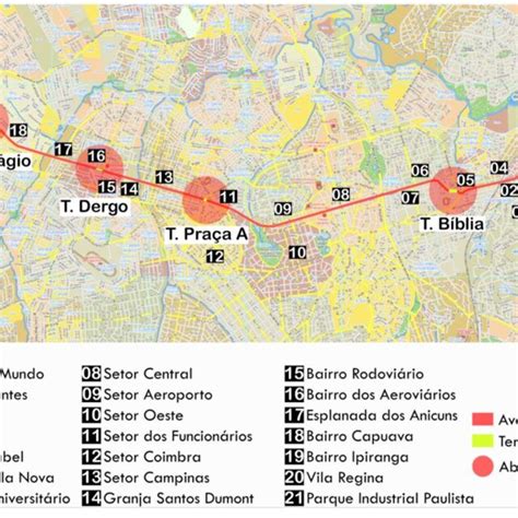 Eixo Anhanguera E Seus Cinco Terminais E Bairros Diretamente