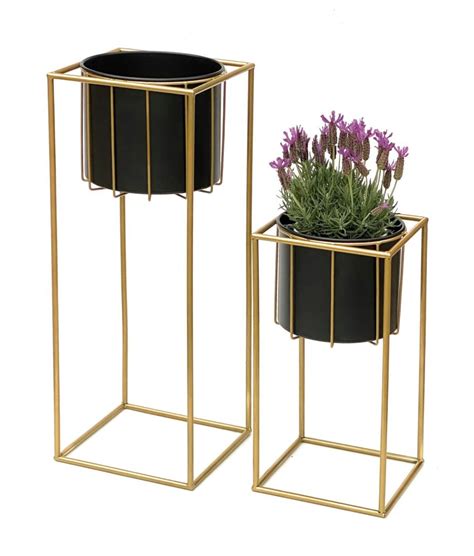 Dandibo Blumenhocker Mit Topf Metall Gold Schwarz Eckig Er Set