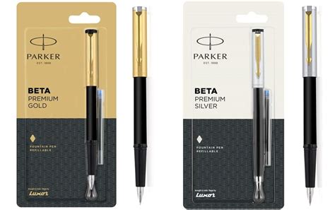 Fountain Pens Parker Beta Premium Silver Gold Trim Fountain Pen With