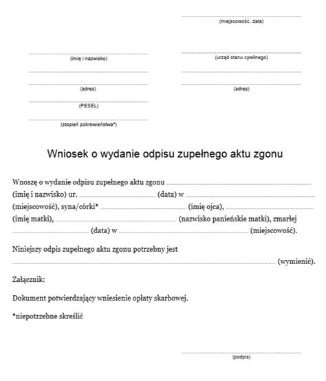 Wniosek O Wydanie Odpisu Aktu Zgonu