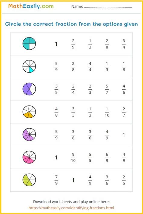 Identifying Fractions Games Online Worksheets