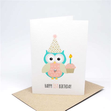 1st Birthday Card Girl 1st Birthday Girl Card Party Owl Card - Etsy