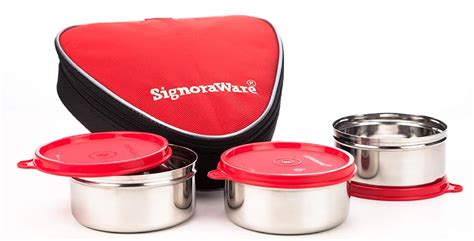 Buy Signoraware Stainless Steel Sleek Steel Lunch Box Red Set Of 3