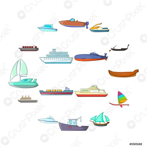 Ship And Boat Icons Set Cartoon Style Stock Vector Crushpixel