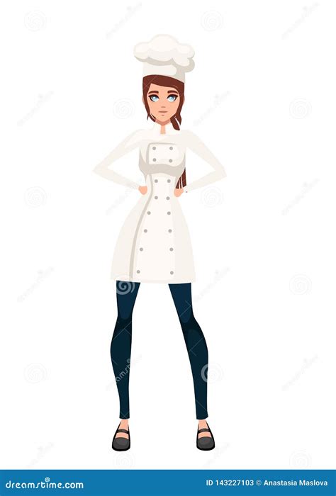 Beautiful Women Chef With Brown Hair Bakery Young Female Chef Cartoon