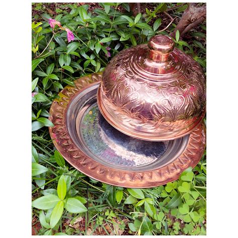 Copper Serving Plate With Lid Turkish Handmade Hammered Etsy