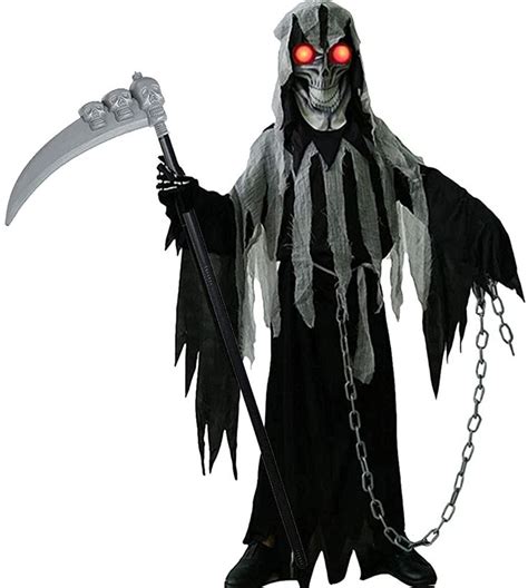 Grim Reaper Halloween Costume for Kids,Glowing Eyes Creepy Phantom ...