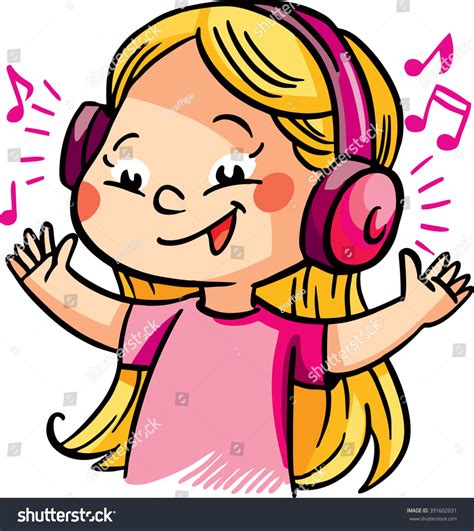 Vector Illustration Girl Listening Music Headphones Stock Vector Royalty Free 391602031