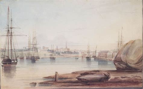 a painting of boats docked in the water