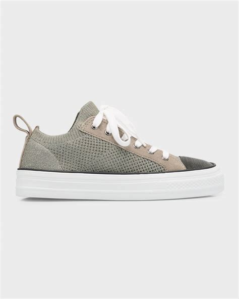 Brunello Cucinelli Knit Monili Cap Toe Sneakers Neiman Marcus