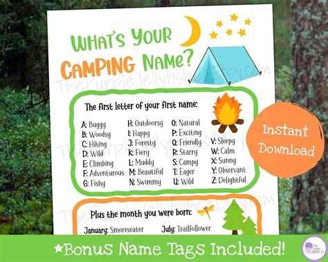 What's Your Camping Name Camping Game Printable Name - Etsy | Camping ...