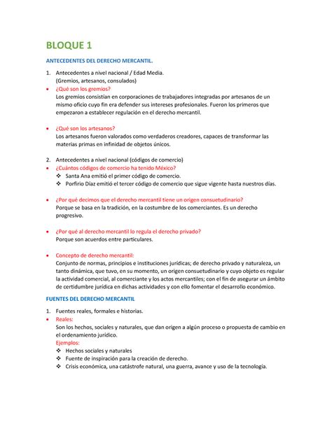 Gu A Mercantil Bloque Y Bloque Antecedentes Del Derecho