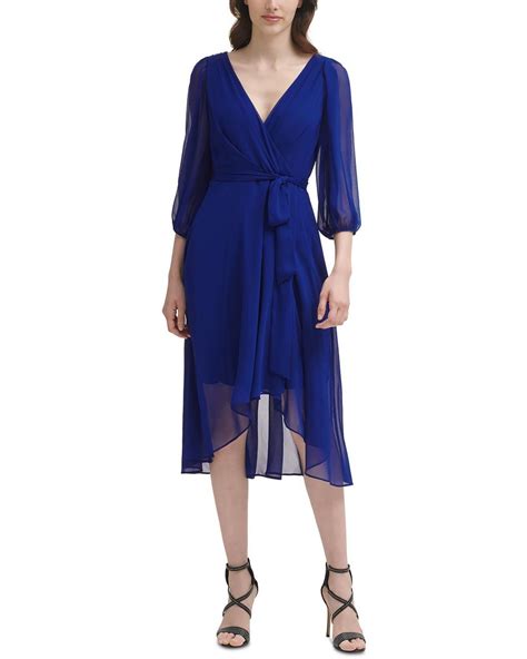 Dkny Sheer Midi Fit And Flare Dress In Blue Lyst