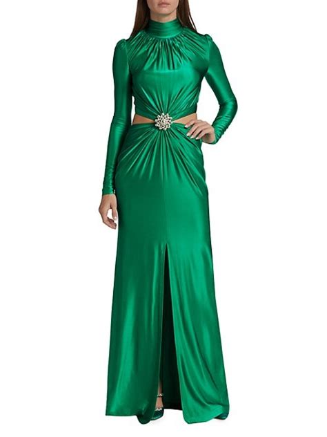 Shop Paco Rabanne Satin Cut Out Brooch Gown Saks Fifth Avenue