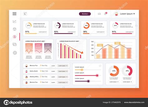 Dashboard Admin Panel Vector Design Template With Infographic Elements