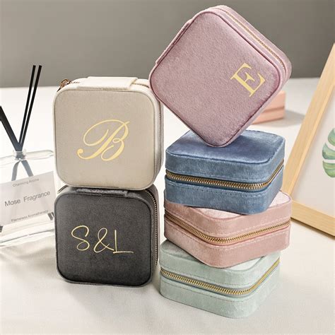 Personalized Velvet Travel Jewelry Case Custom Monogram Jewelry Box